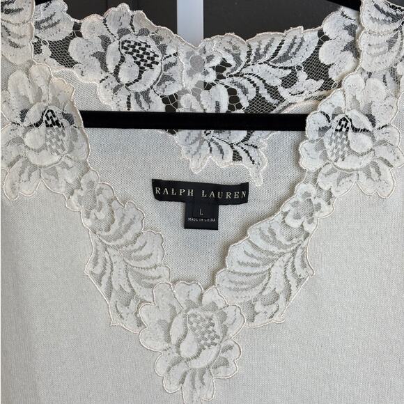 Ralph Lauren Womens Black Label Ivory Cashmere Lace 3/4 Sleeve Sweater NWT - Picture 2 of 6